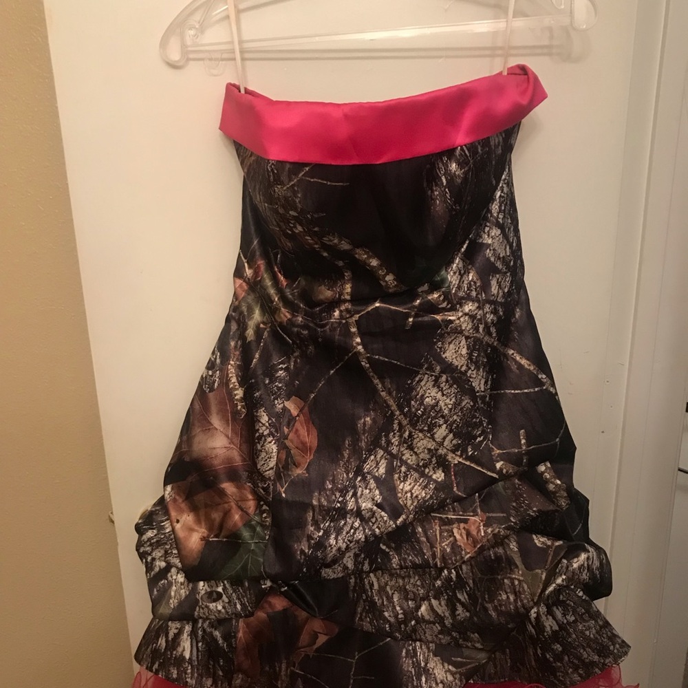 Size 12 Camouflage dress/ hot pink trim.